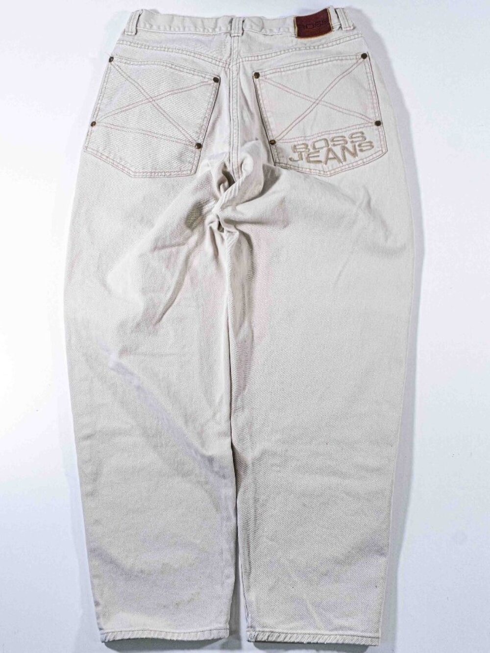 Vintage 90s Boss Jeans Baggy Wide Leg Hip Hop 32 x 31 Cream Beige Denim
